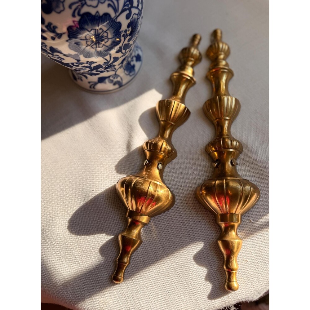 Vintage Brass Wall Decor Pair 15” Ornate Brass Furniture Appliques French Provin